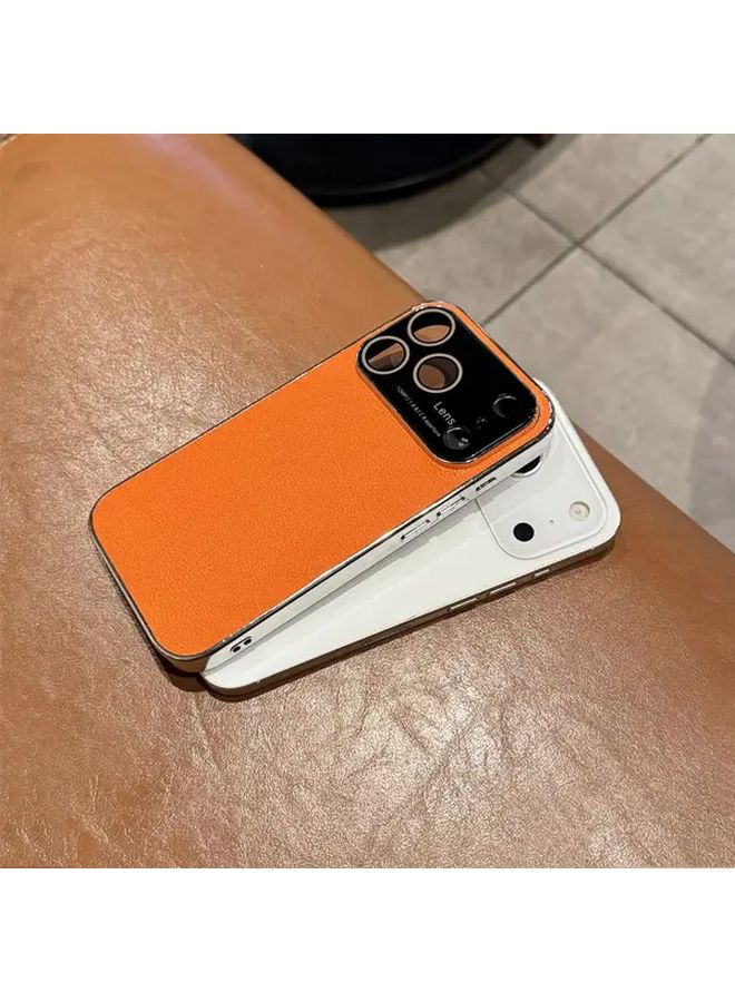 Orange Luxury Faux Leather Phone Case Compatible with iPhone 14 Anti Drop Protection - Image 3